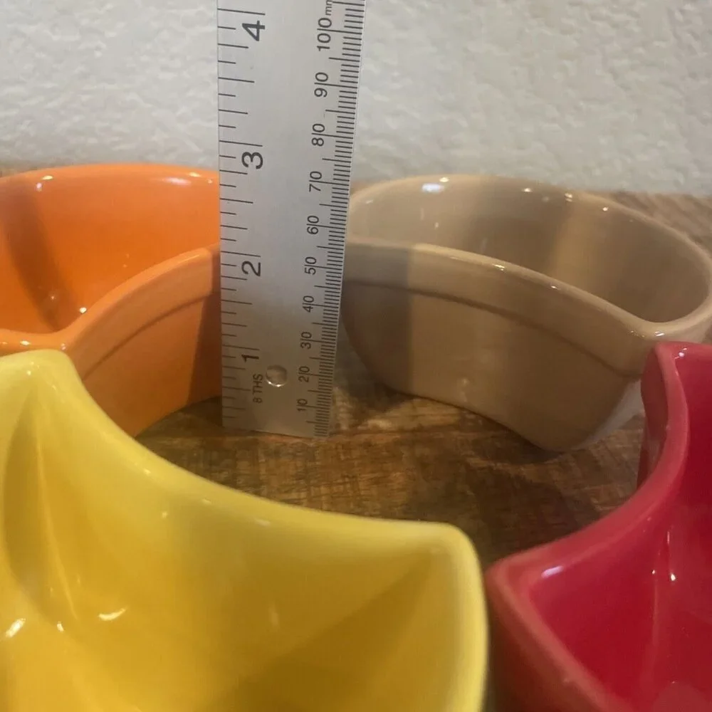 Pier 1 Set of Four Tasting Dishes Sauces Condiments Red Orange Tan Yellow
